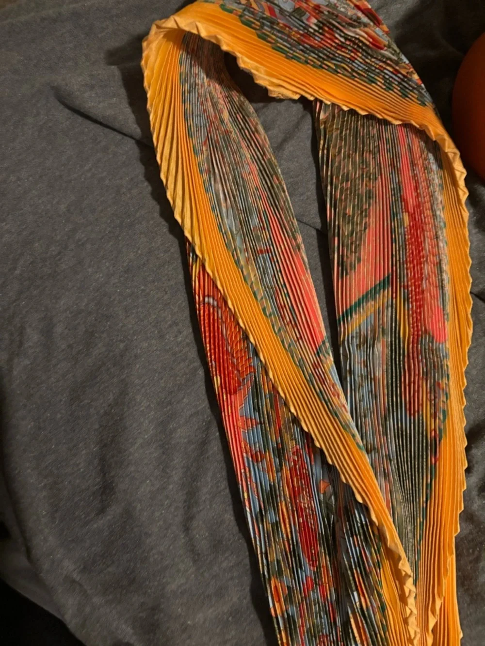 HERMES Carre 90 Pleated AXIS MUNDI Unisex Scarf Orange with box - Picture 9 of 9